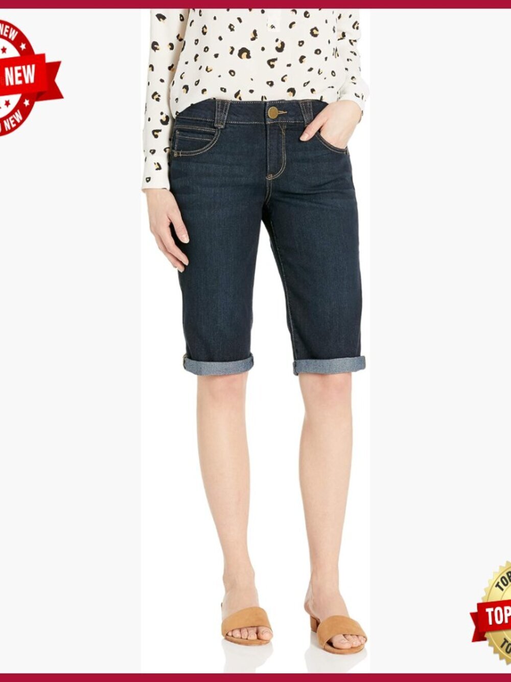 Women's Bermuda Shorts Mid Rise Skinny Fit Stretch Cotton Zip Fly